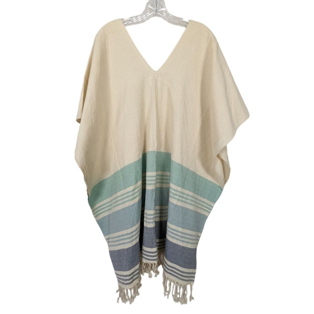Tribe Alive Fringed Beach Cotton Poncho Kaftan Swim‎ Coverup one size